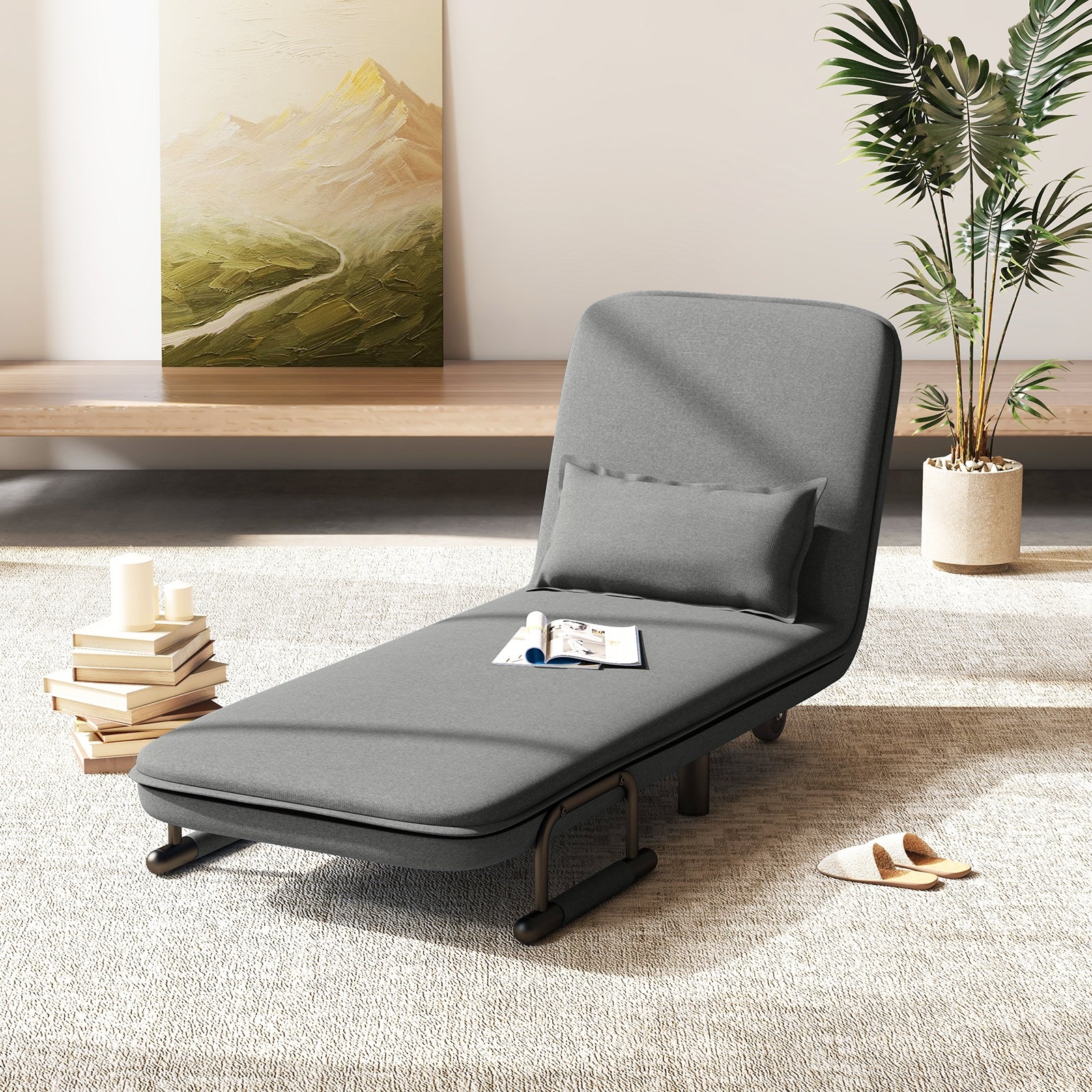 3-in-1 Convertible Sofa Bed with 5-Position Adjustable Backrest and Lumbar Pillow, Dark Gray Accent Chairs at Gallery Canada