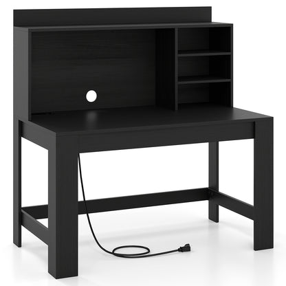 Modern Computer Desk with Hutch and Storage Shelves, Black Computer Desks Black at Gallery Canada