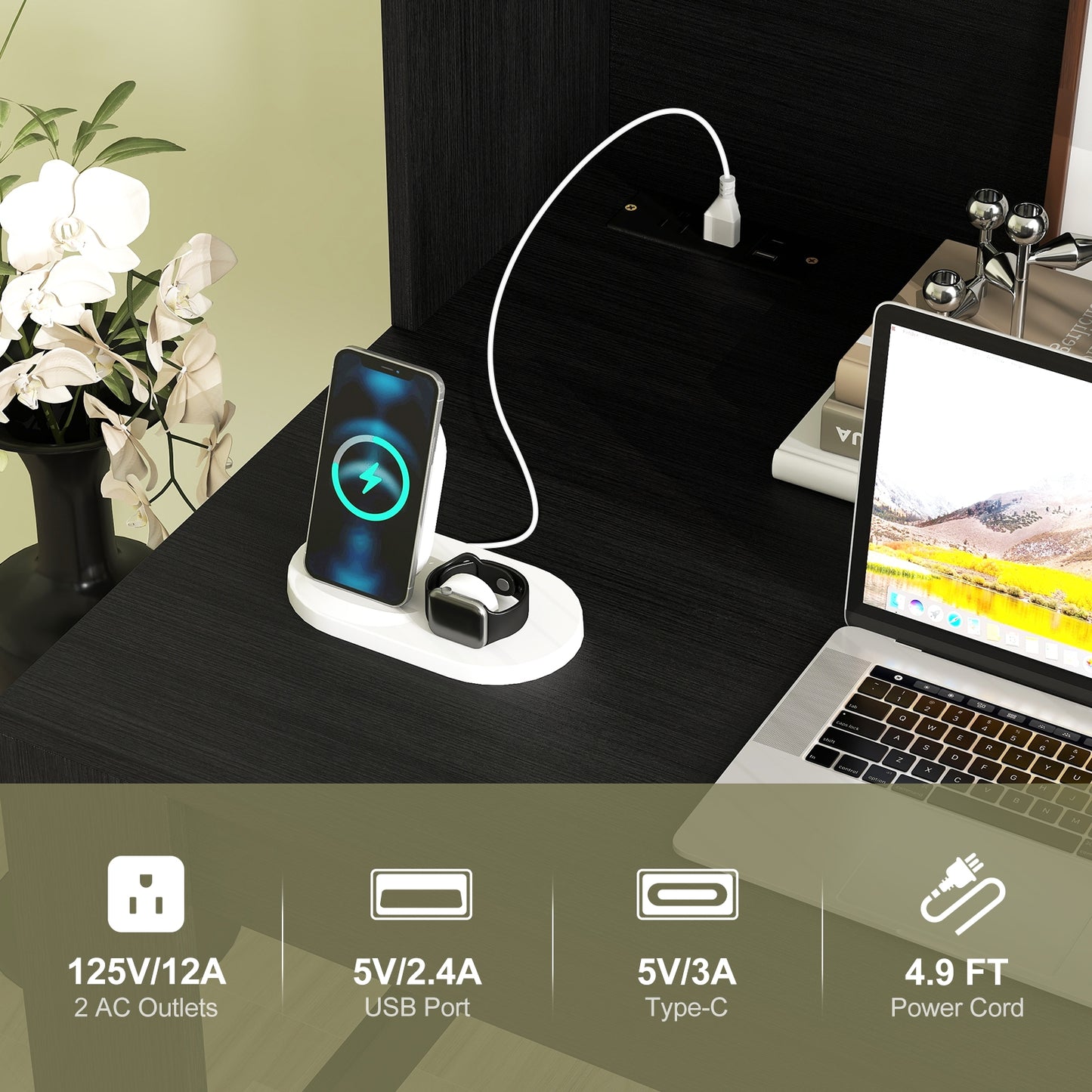 Modern Computer Desk with Hutch and Storage Shelves, Black Computer Desks at Gallery Canada