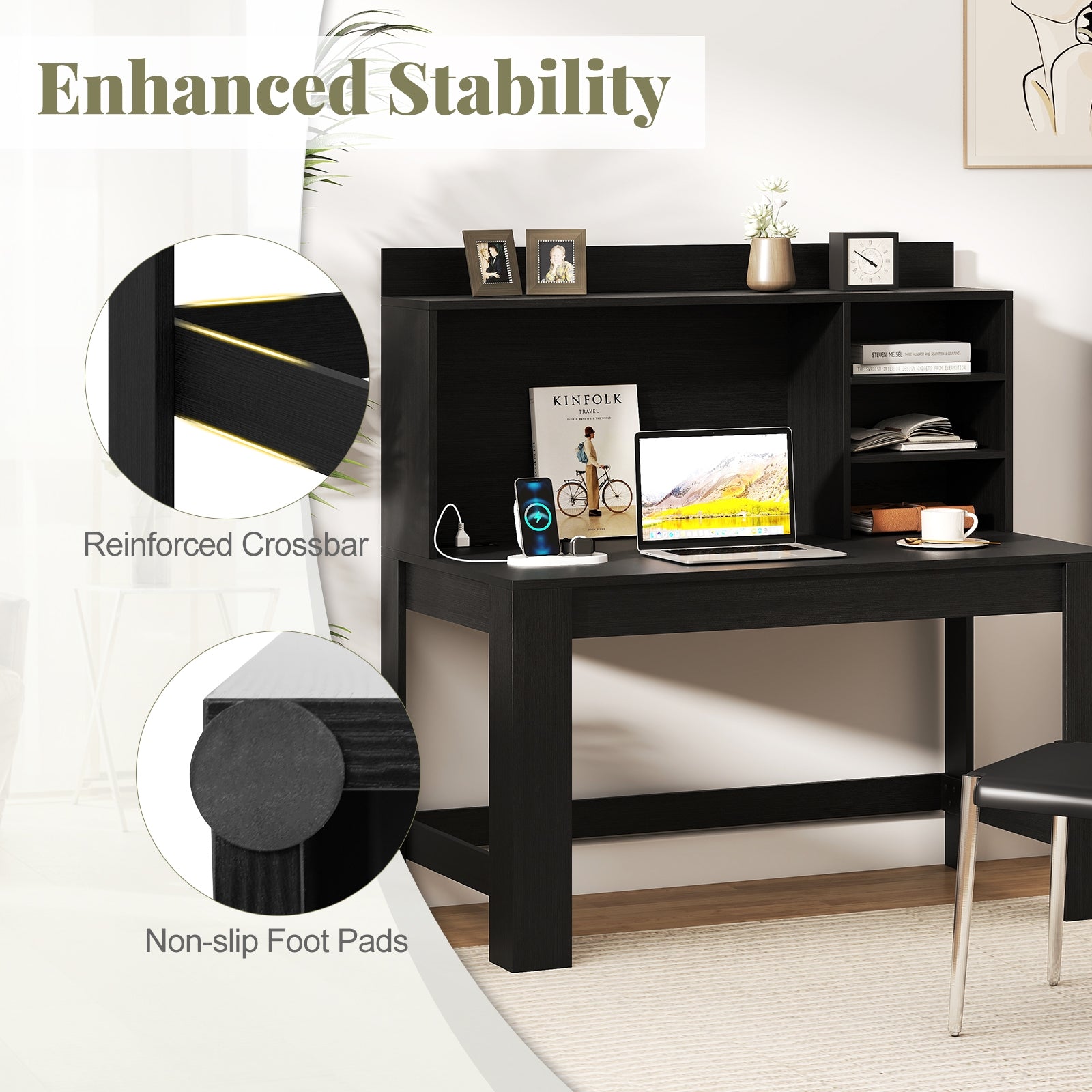 Modern Computer Desk with Hutch and Storage Shelves, Black Computer Desks at Gallery Canada