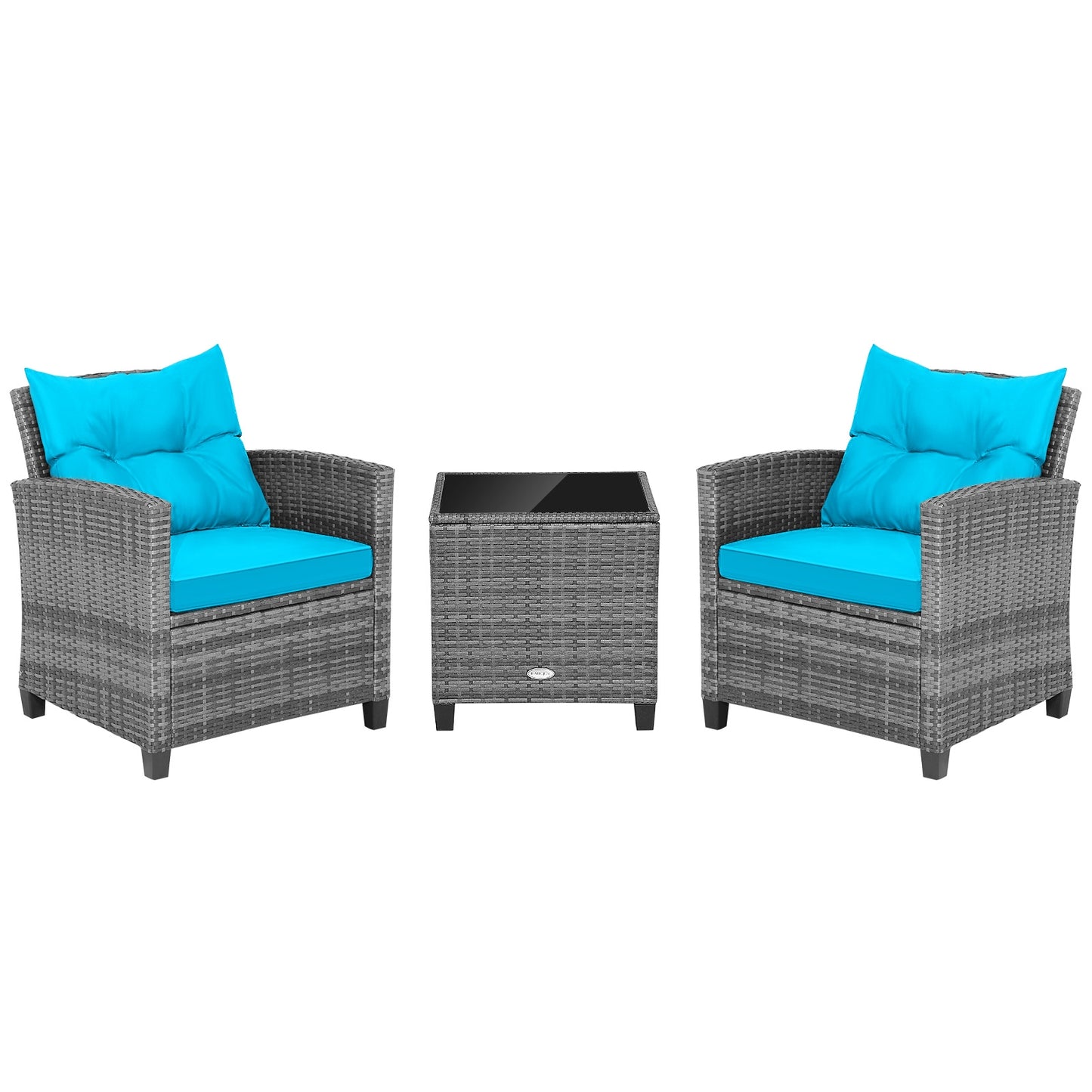 Outdoor Wicker Conversation Set, 3 Pieces, Tempered Glass Tabletop, Turquoise Patio Conversation Sets Turquoise at Gallery Canada
