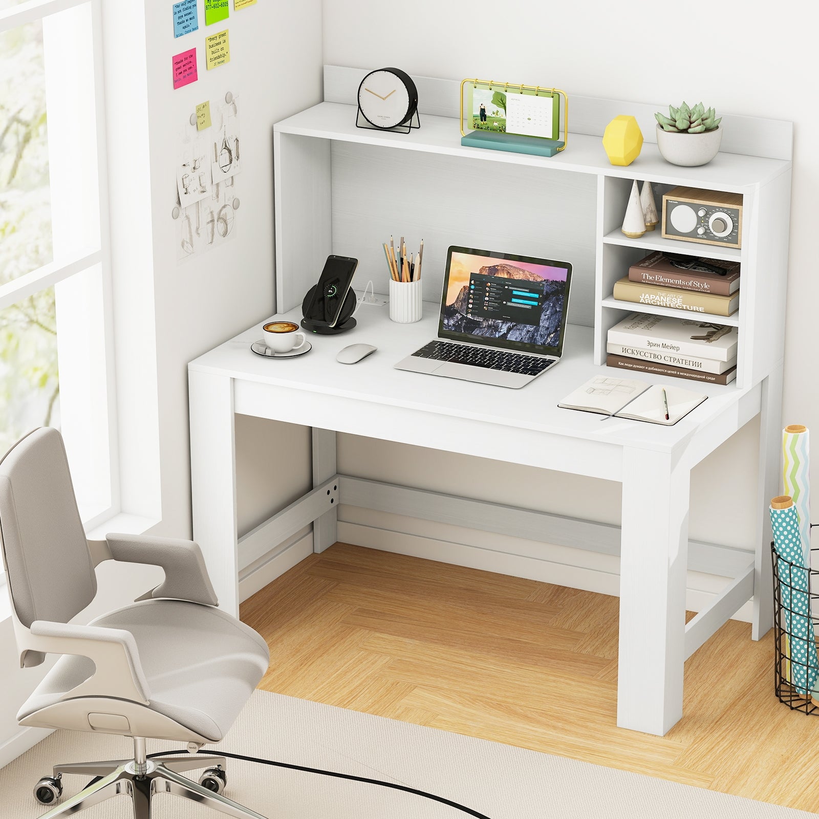 Modern Computer Desk With Hutch, Storage Shelves, White Computer Desks at Gallery Canada