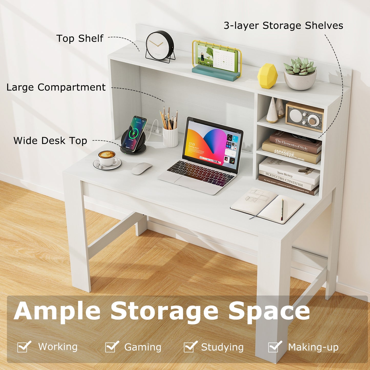 Modern Computer Desk With Hutch, Storage Shelves, White Computer Desks at Gallery Canada