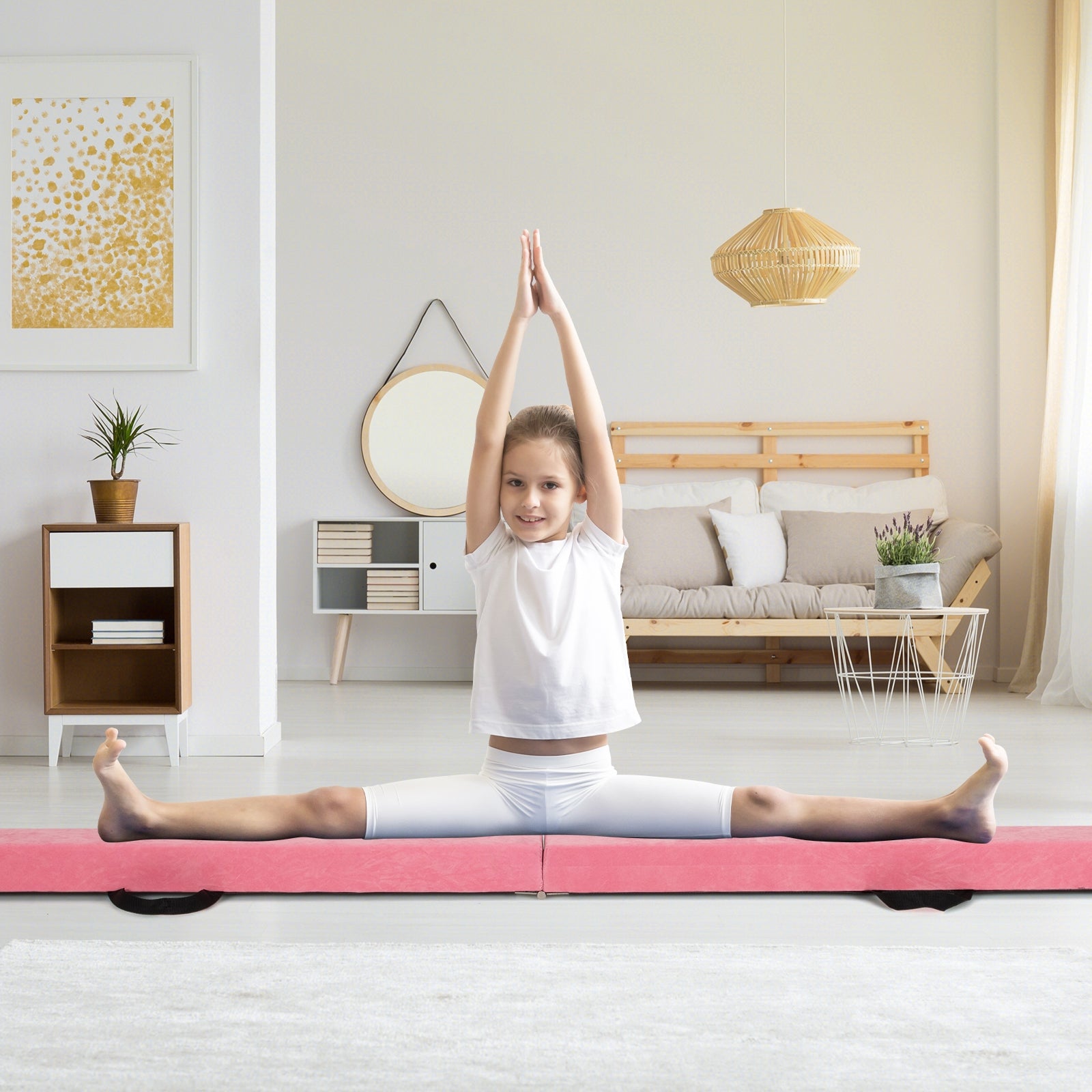 9 FT Folding Gymnastics Balance Beam with Anti-slip Base and Pine Wood Frame, Pink Yoga & Gym Mats at Gallery Canada