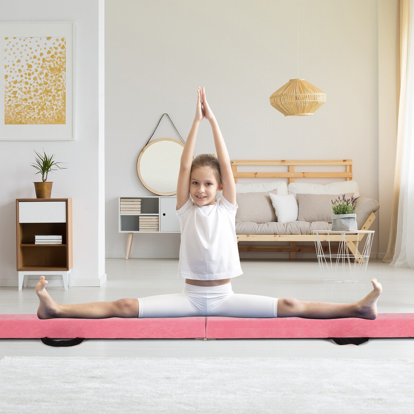 9 FT Folding Gymnastics Balance Beam with Anti-slip Base and Pine Wood Frame, Pink Yoga & Gym Mats at Gallery Canada