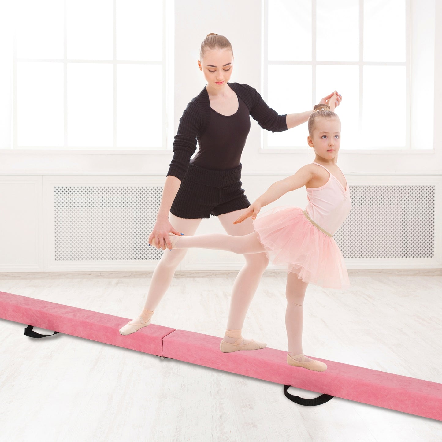 9 FT Folding Gymnastics Balance Beam with Anti-slip Base and Pine Wood Frame, Pink Yoga & Gym Mats at Gallery Canada