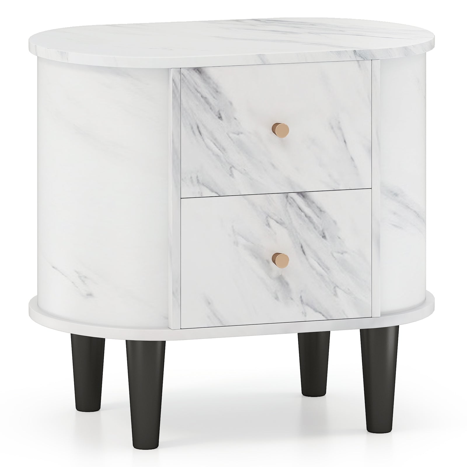 Modern Faux Marble Nightstand, 2 Drawers, White Nightstands at Gallery Canada