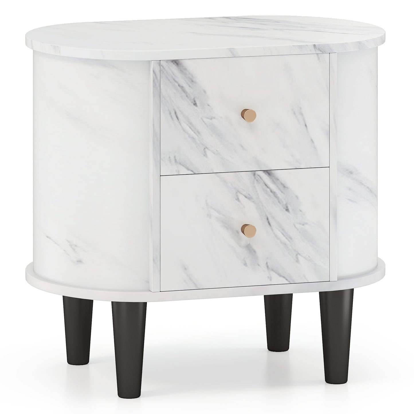 Modern Faux Marble Nightstand, 2 Drawers, White Nightstands at Gallery Canada