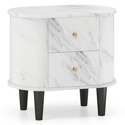 Modern Faux Marble Nightstand, 2 Drawers, White