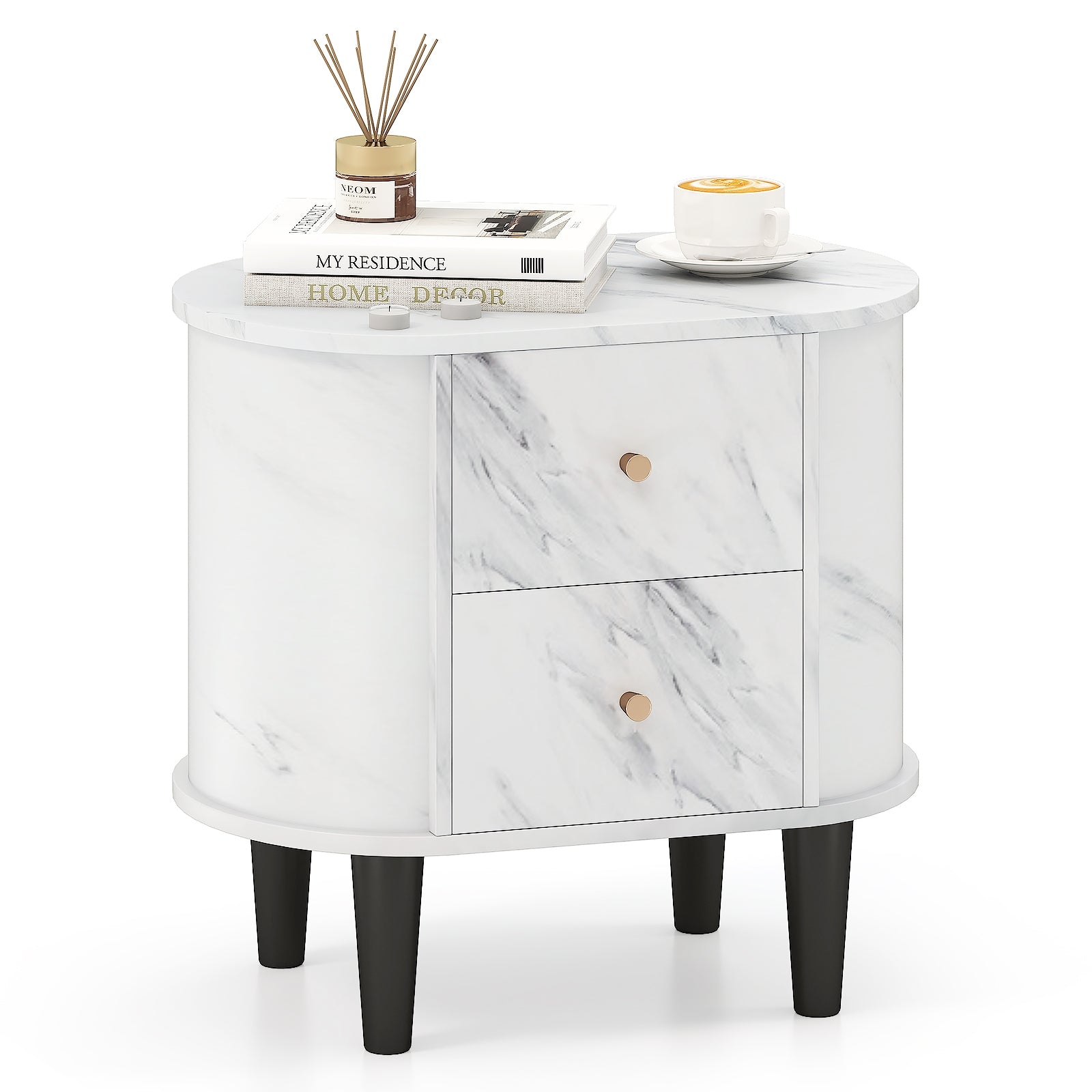 2-Drawer Nightstand Modern Faux Marble Bedside Table with Storage, White Nightstands at Gallery Canada