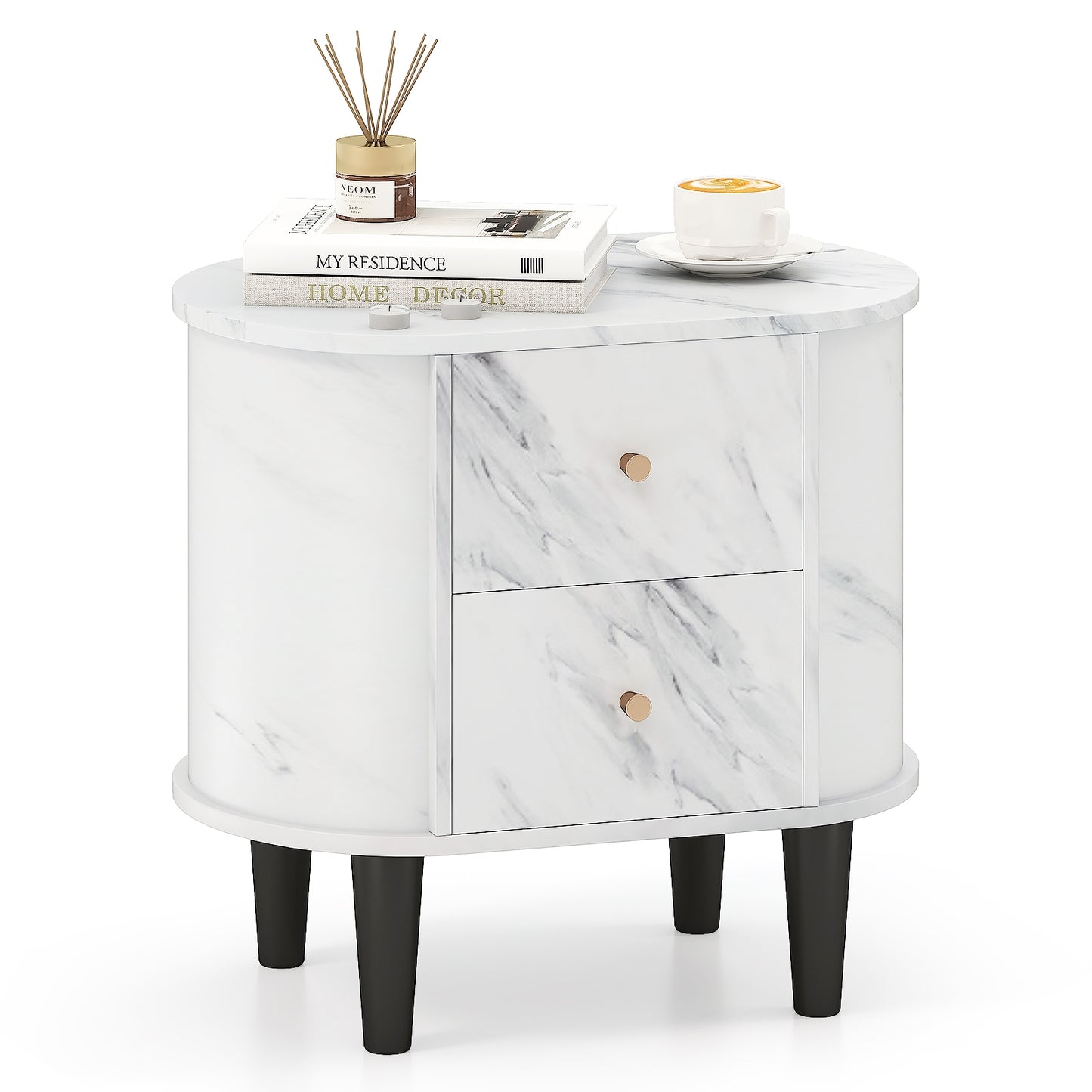 2-Drawer Nightstand Modern Faux Marble Bedside Table with Storage, White Nightstands at Gallery Canada