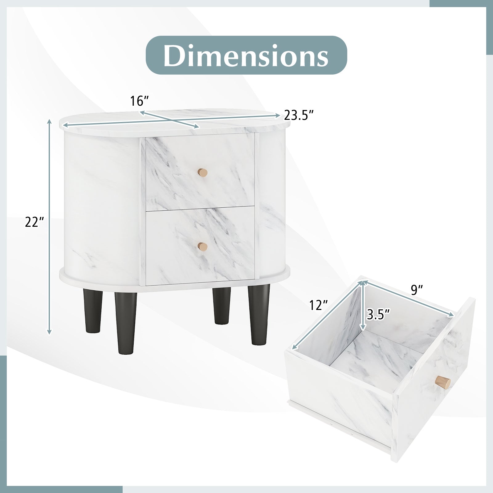 2-Drawer Nightstand Modern Faux Marble Bedside Table with Storage, White Nightstands at Gallery Canada