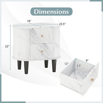 2-Drawer Nightstand Modern Faux Marble Bedside Table with Storage, White Nightstands at Gallery Canada