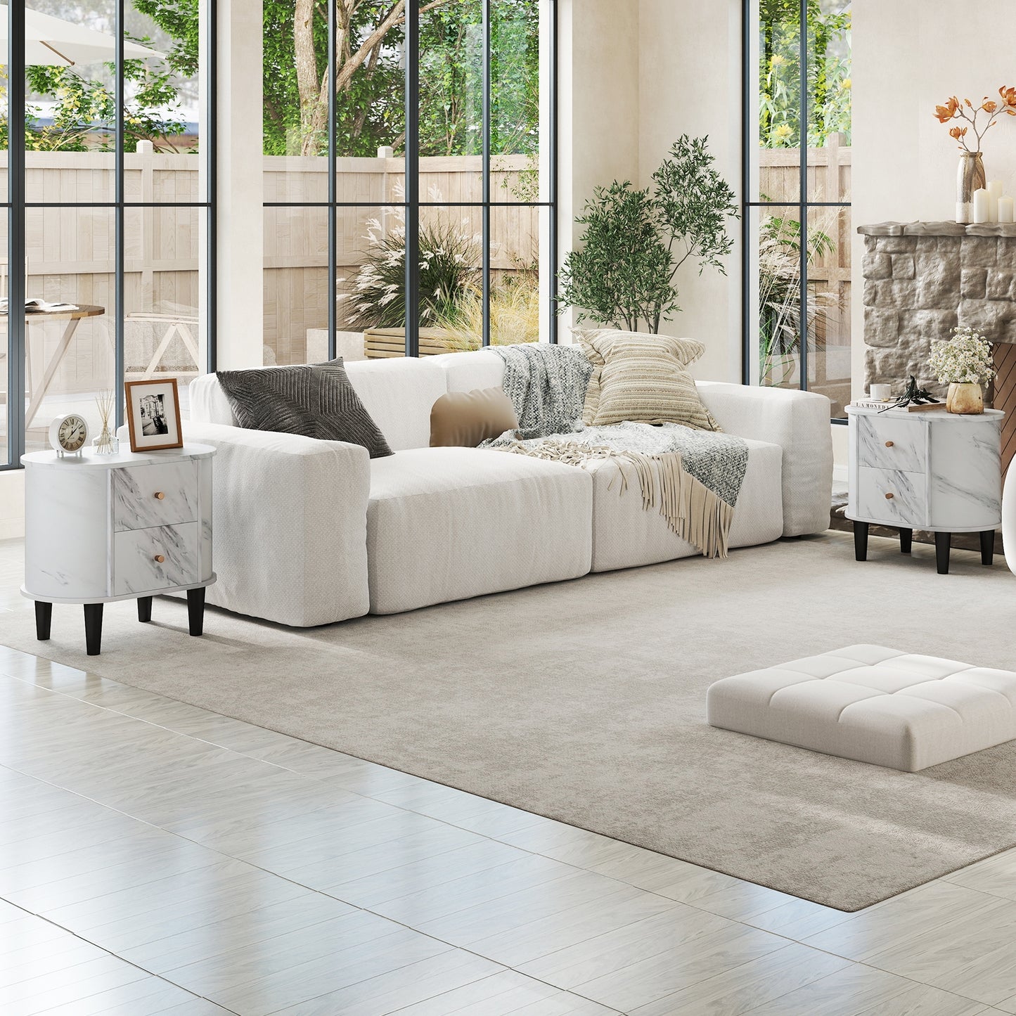 2-Drawer Nightstand Modern Faux Marble Bedside Table with Storage, White Nightstands at Gallery Canada