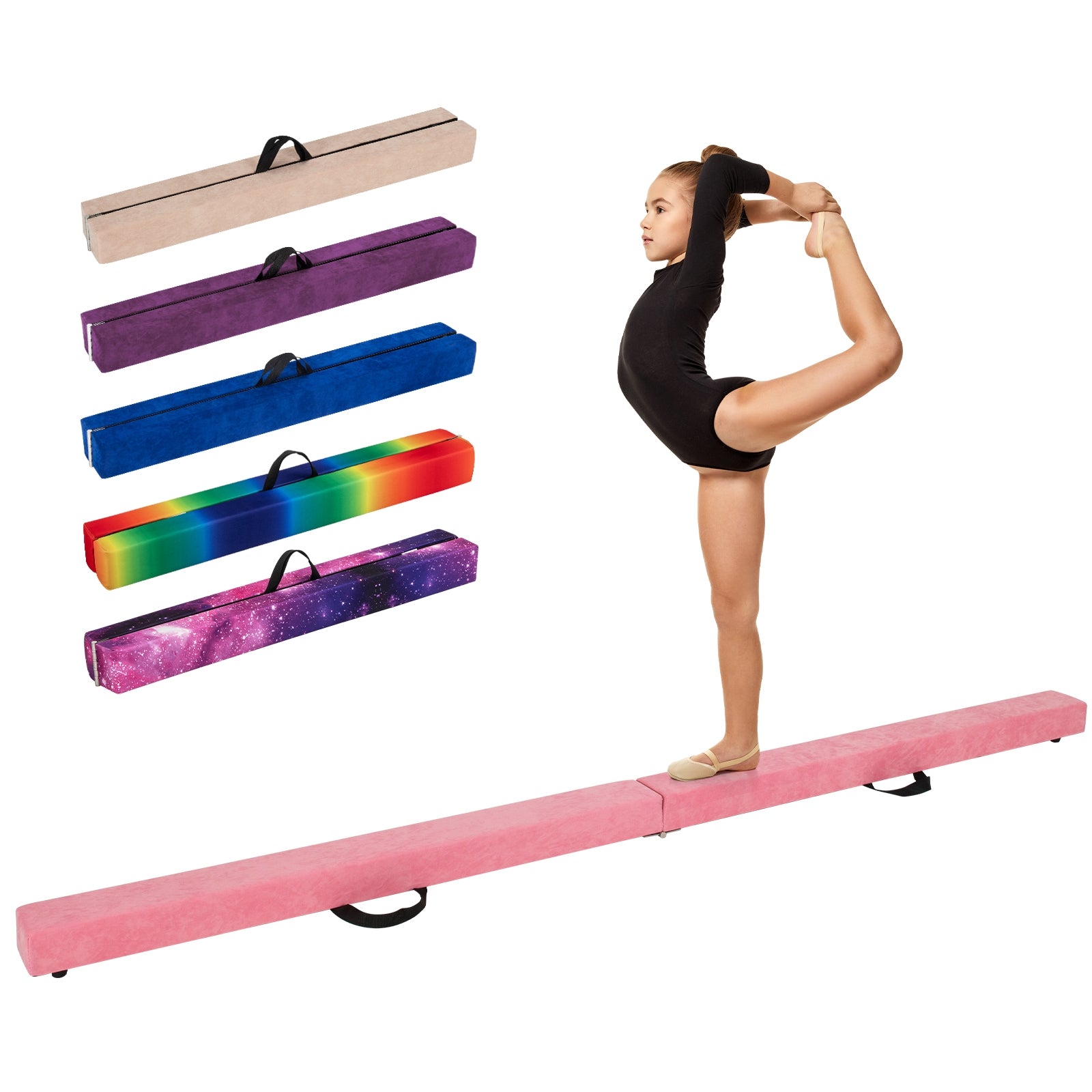 9 FT Folding Gymnastics Balance Beam with Anti-slip Base and Pine Wood Frame, Pink Yoga & Gym Mats Pink at Gallery Canada