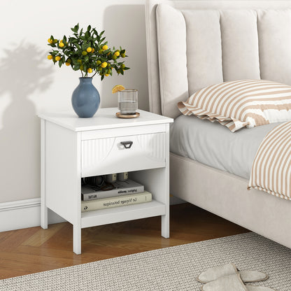 2-tier Wood Nightstand with Drawer and Open Storage Shelf for Bedroom, White Nightstands at Gallery Canada