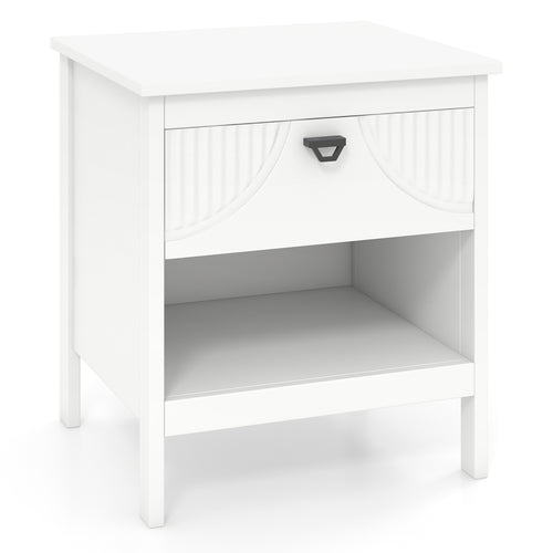 2-tier Wood Nightstand with Drawer and Open Storage Shelf for Bedroom, White