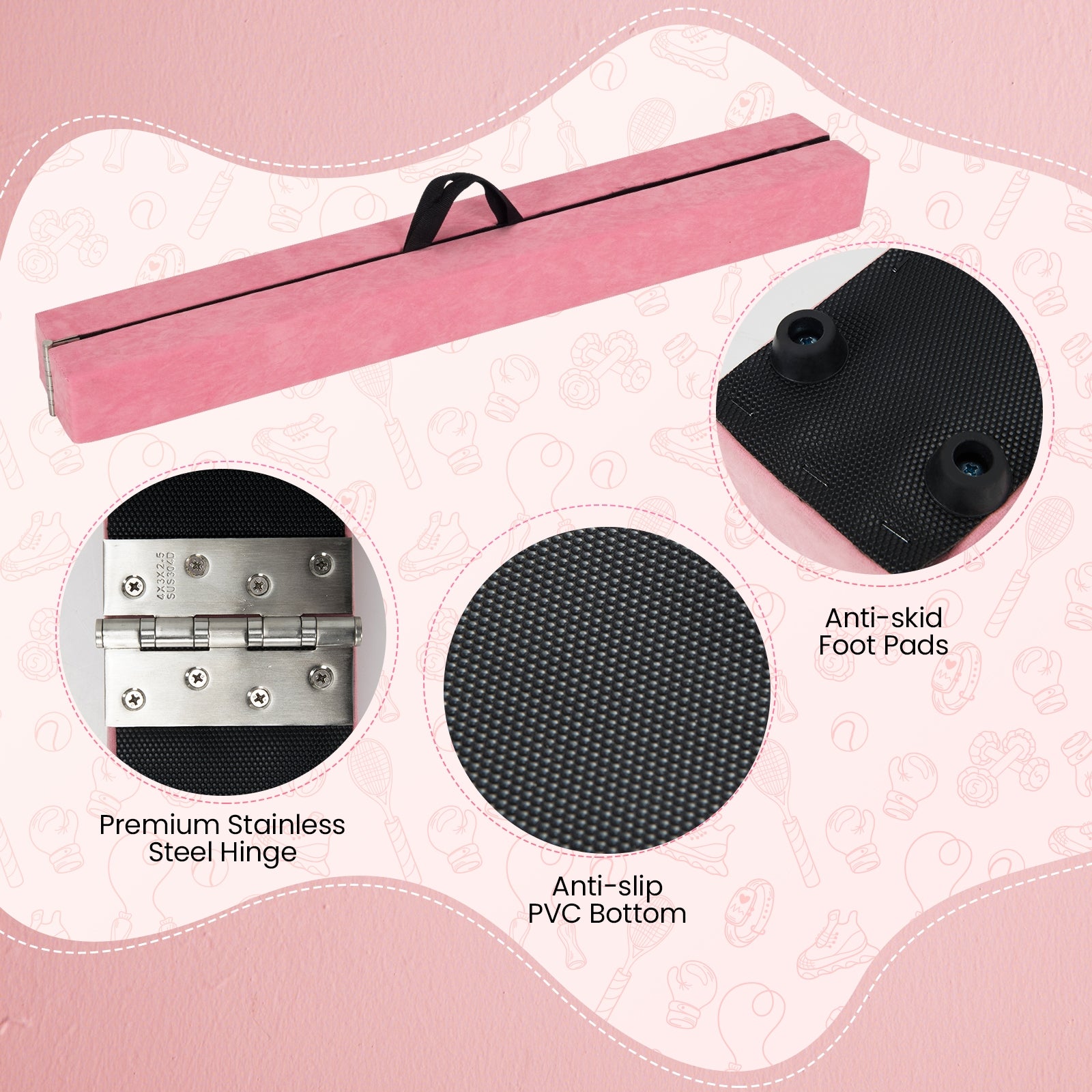 9 FT Folding Gymnastics Balance Beam with Anti-slip Base and Pine Wood Frame, Pink Yoga & Gym Mats at Gallery Canada