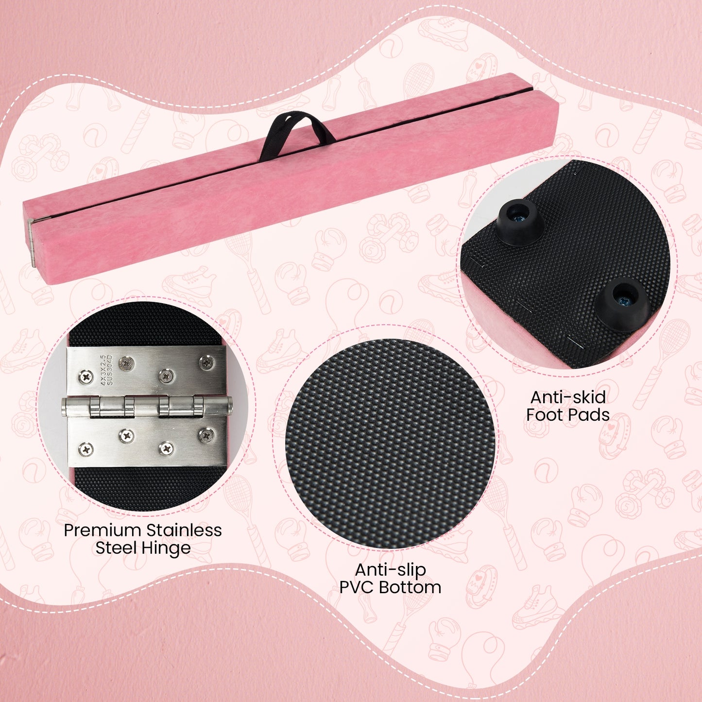 9 FT Folding Gymnastics Balance Beam with Anti-slip Base and Pine Wood Frame, Pink Yoga & Gym Mats at Gallery Canada