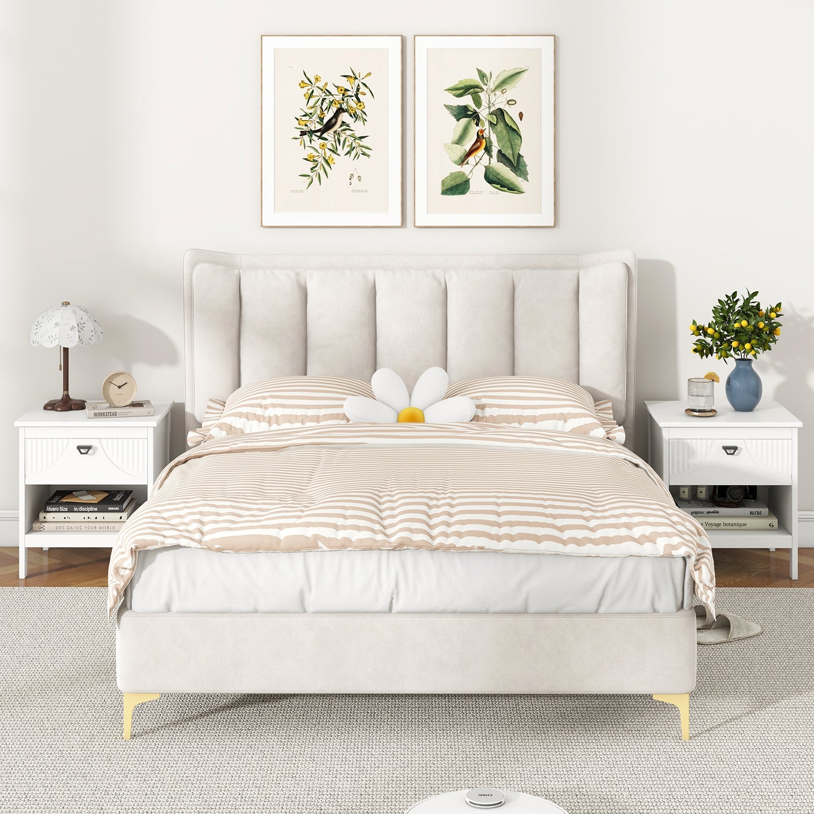 2-tier Wood Nightstand with Drawer and Open Storage Shelf for Bedroom, White Nightstands at Gallery Canada