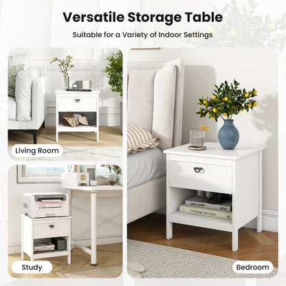2-Tier Wood Nightstand, With Drawer And Open Shelf, White Nightstands at Gallery Canada