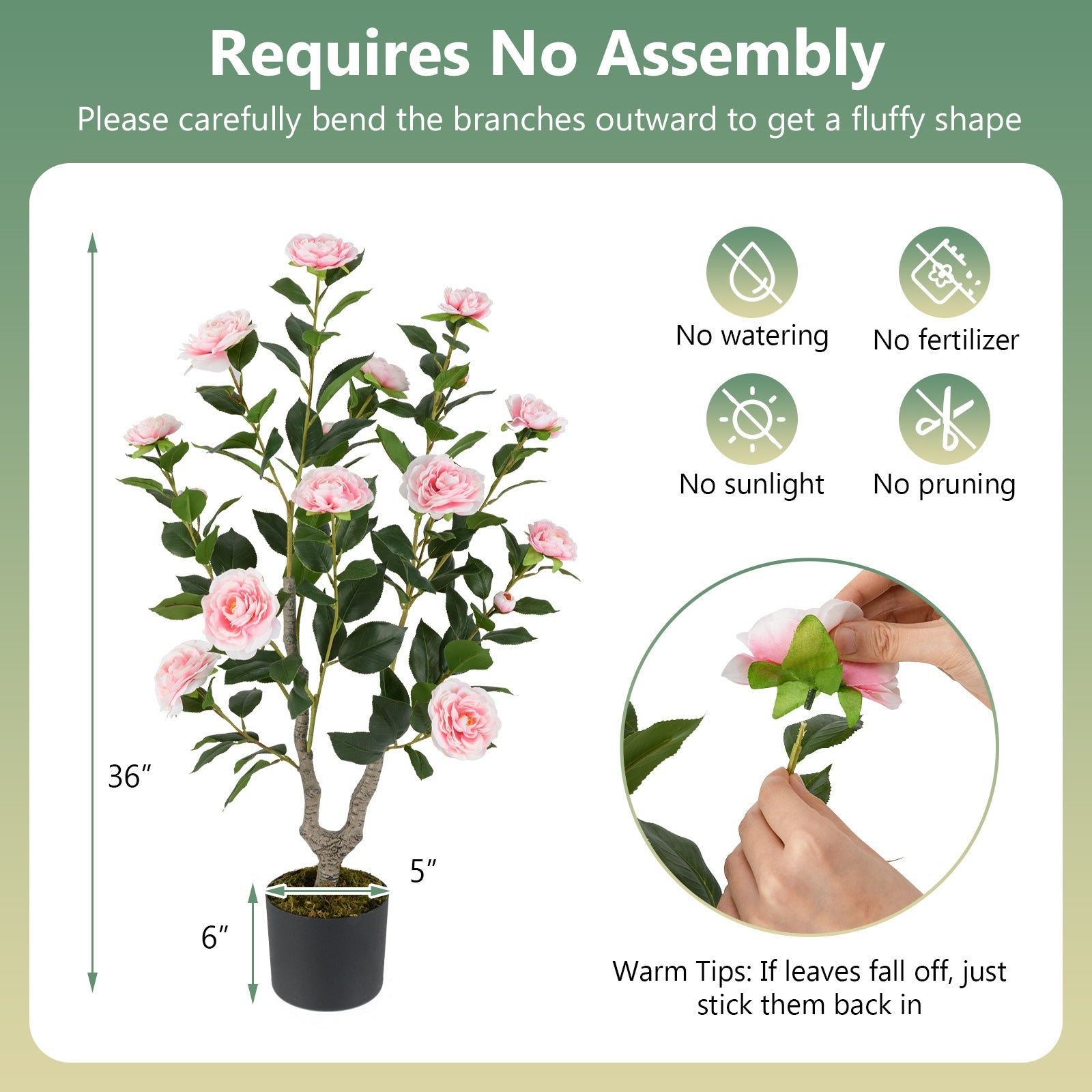 36 Inch Artificial Camellia Tree with Blooming Flower 1 Pack, Pink Faux Plants at Gallery Canada