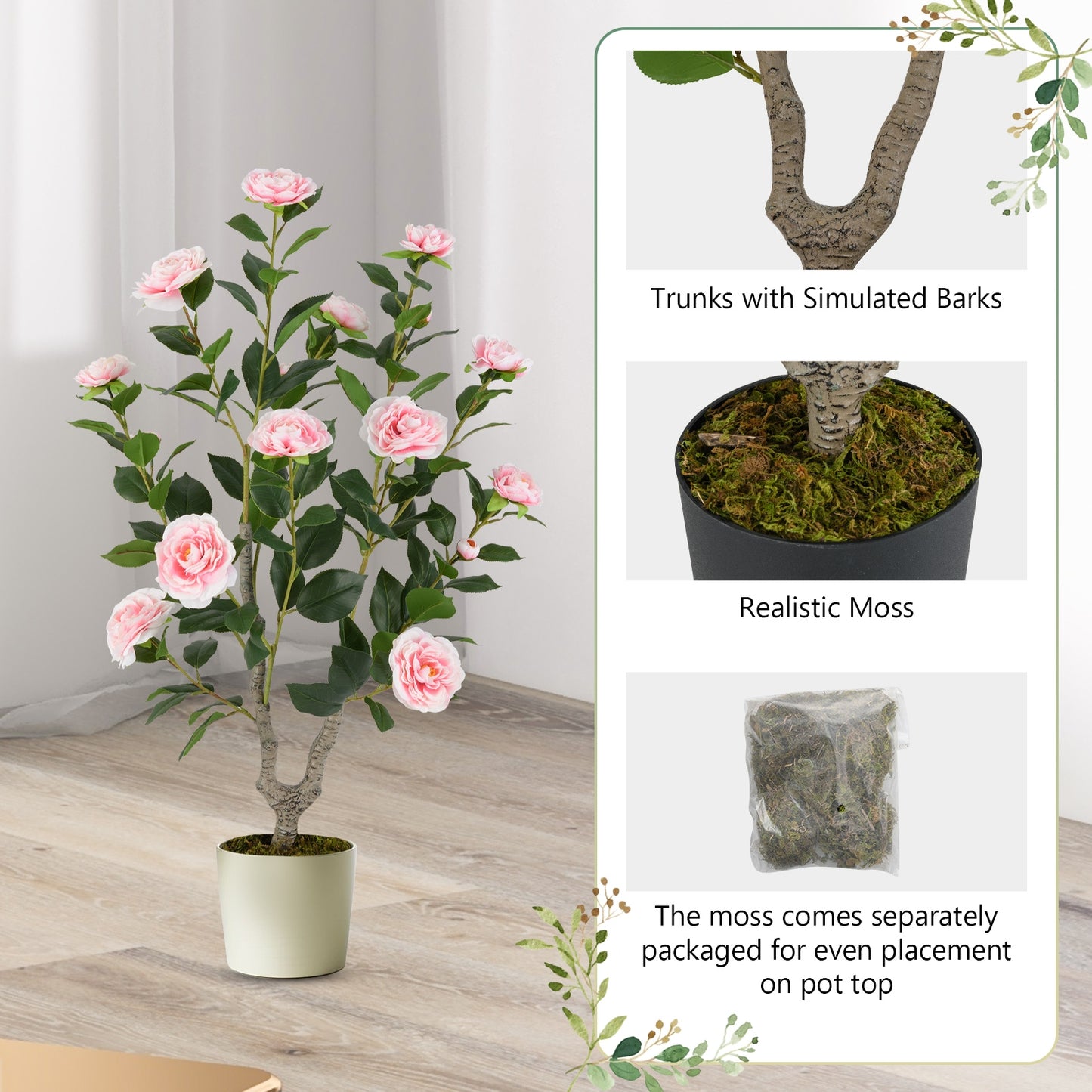36 Inch Artificial Camellia Tree with Blooming Flower 1 Pack, Pink Faux Plants at Gallery Canada