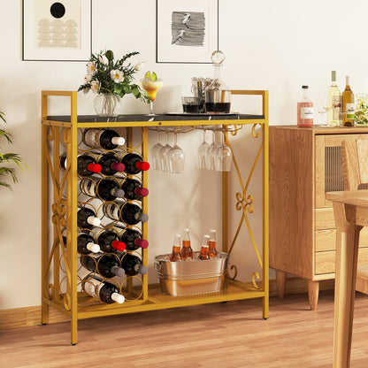 21 Bottle Wine Rack Freestanding Floor Wine Bottle Organizer with Glass Holder, Golden Wine Racks at Gallery Canada