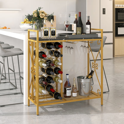 21 Bottle Wine Rack Freestanding Floor Wine Bottle Organizer with Glass Holder, Golden Wine Racks at Gallery Canada