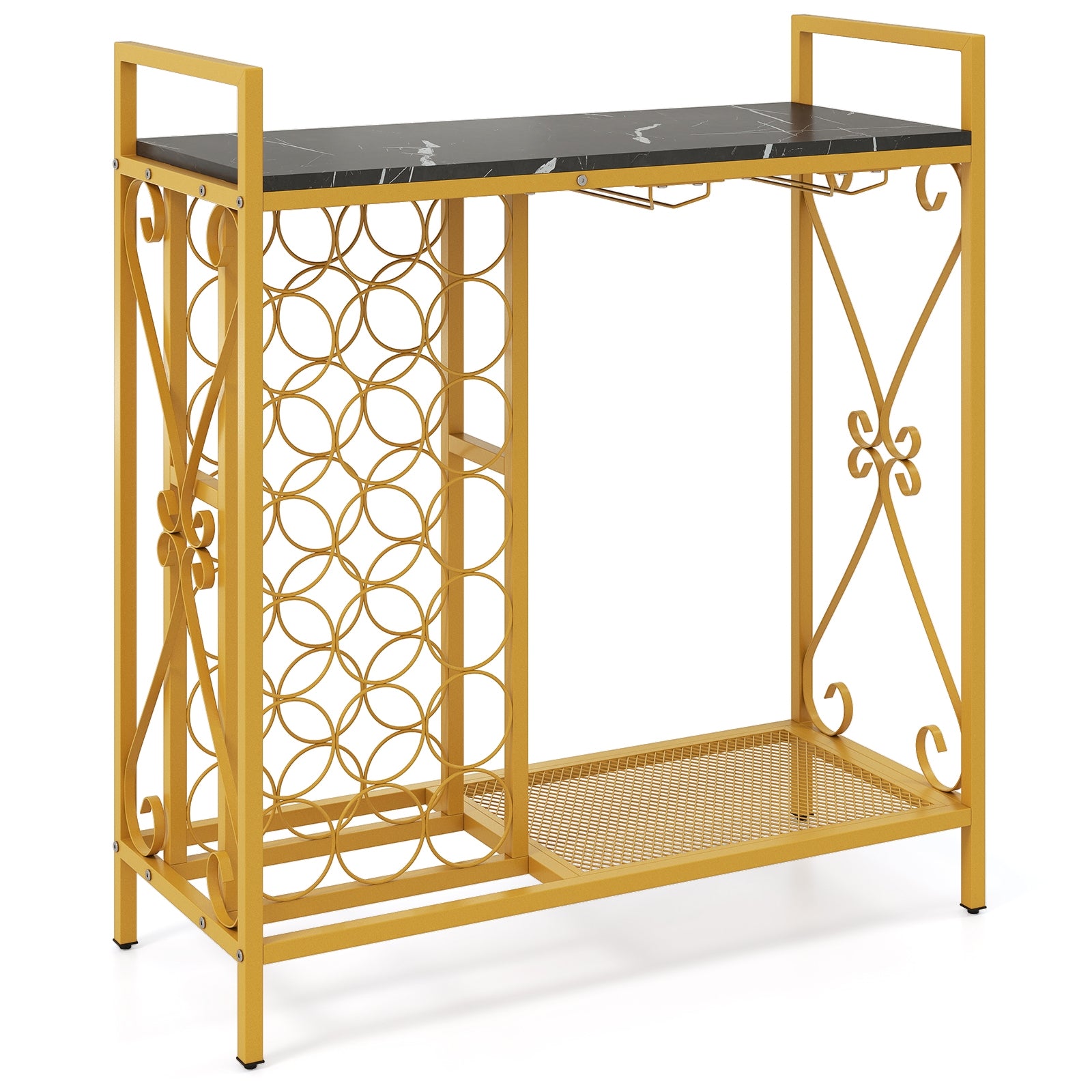 21 Bottle Wine Rack Freestanding Floor Wine Bottle Organizer with Glass Holder, Golden Wine Racks at Gallery Canada