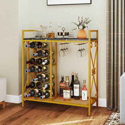 21 Bottle Wine Rack Freestanding Floor Wine Bottle Organizer with Glass Holder, Golden Wine Racks at Gallery Canada