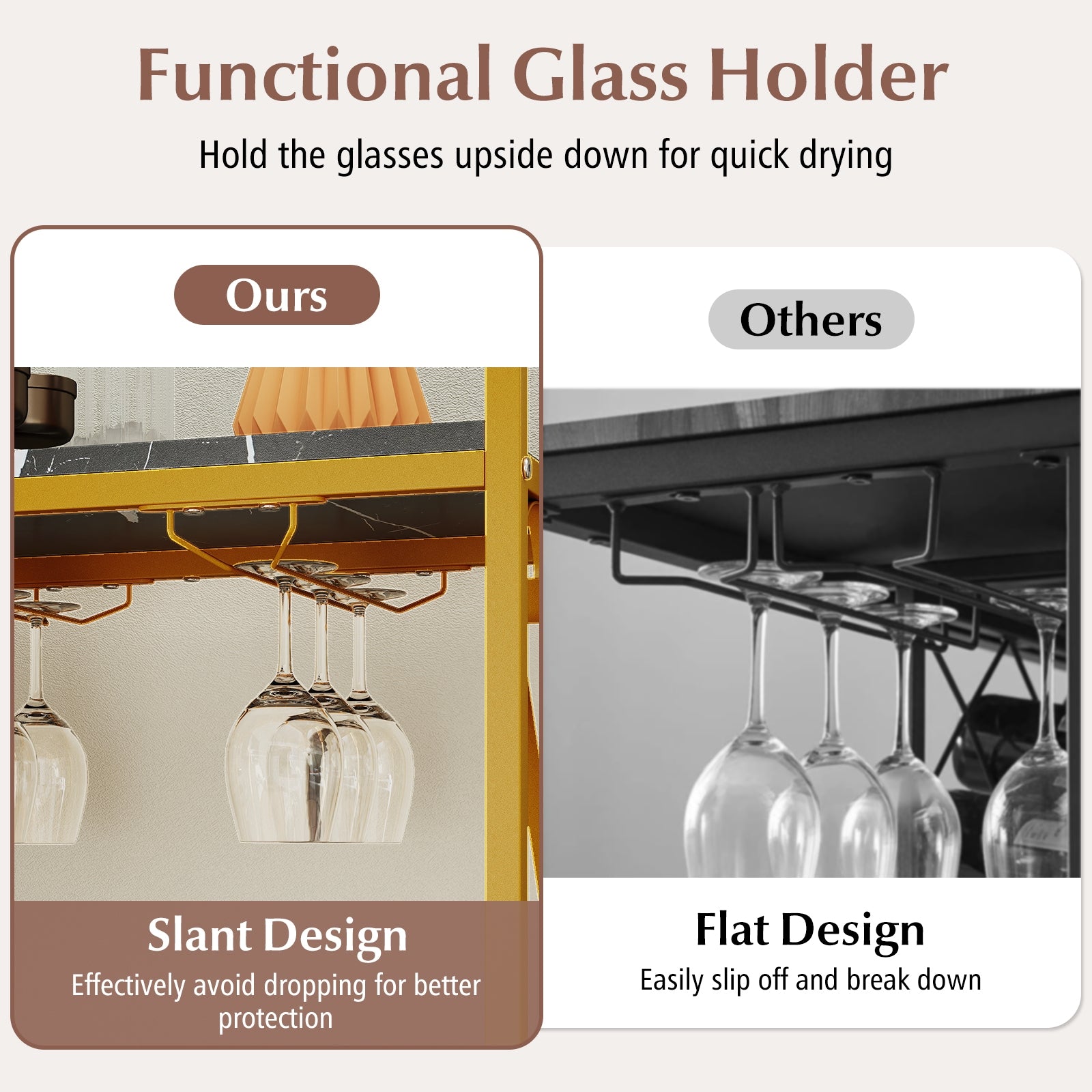 21 Bottle Wine Rack Freestanding Floor Wine Bottle Organizer with Glass Holder, Golden Wine Racks at Gallery Canada