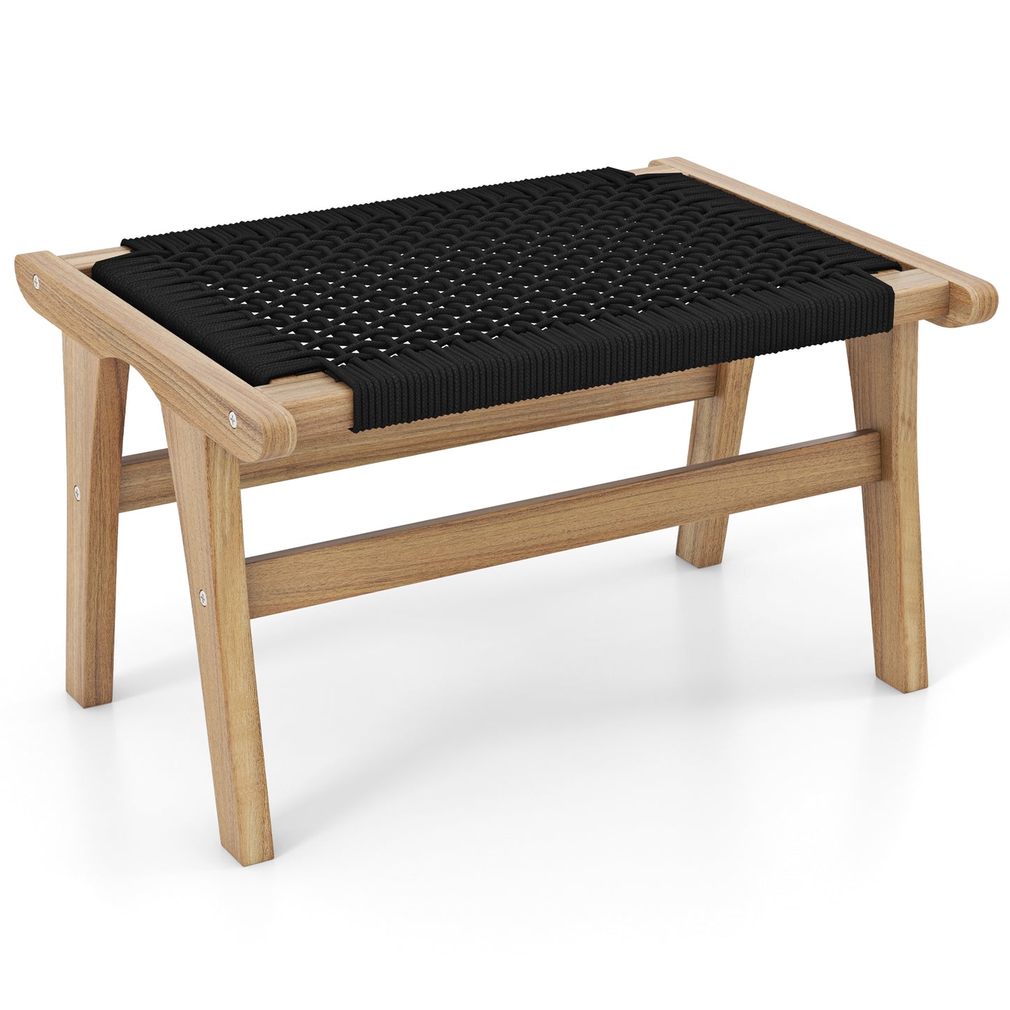 Indoor Outdoor Ottoman Footstool, Teak Wooden Foot Rest, Natural, Black Ottomans at Gallery Canada