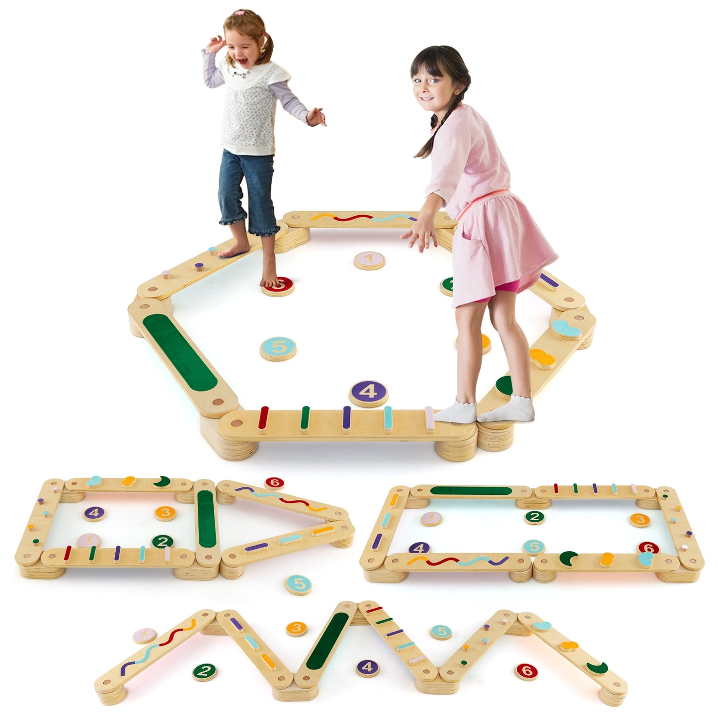 Montessori Balance Beam Set Wooden Balance Boards with Stepping Stones, Multicolor Toy Sports Multicolor at Gallery Canada