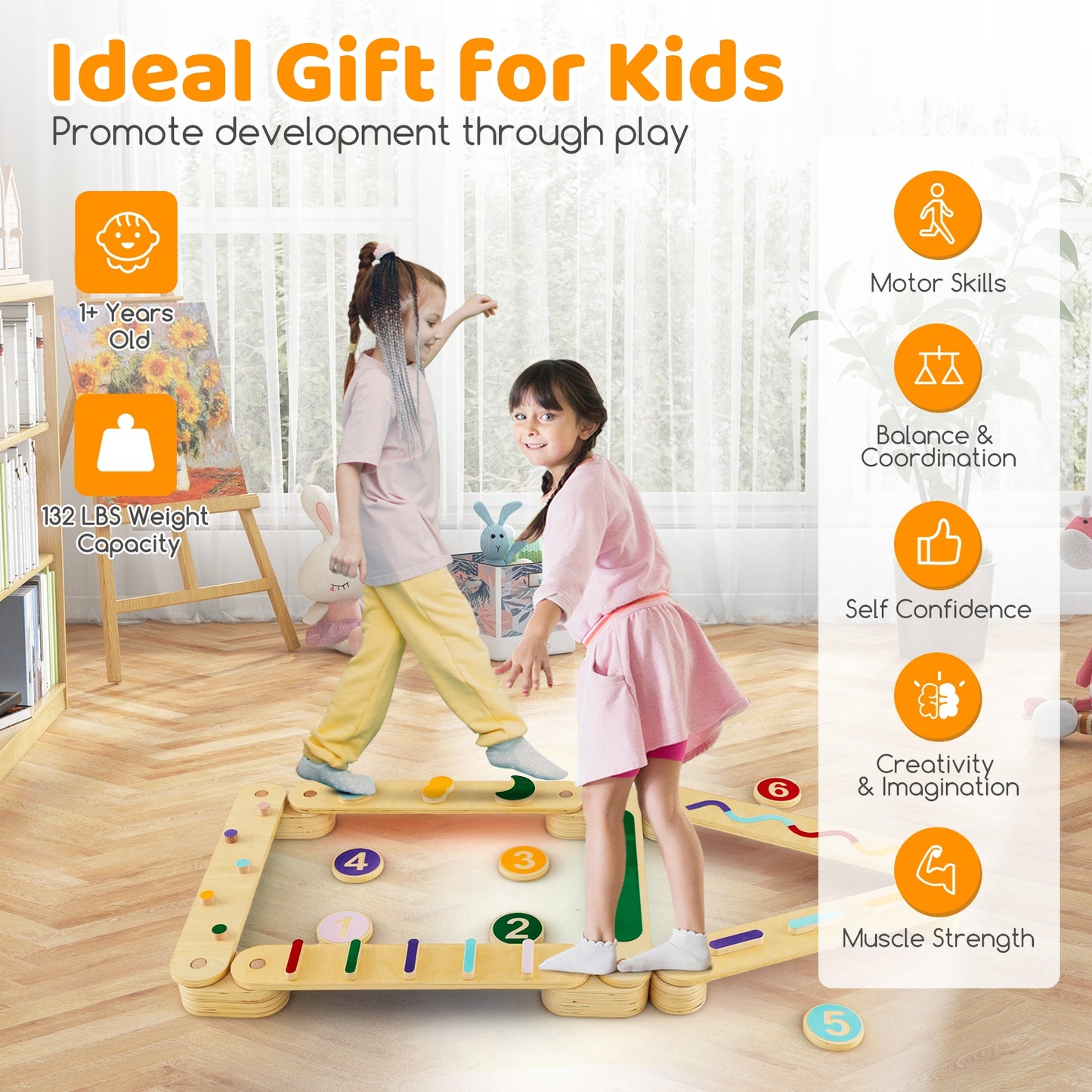 Montessori Balance Beam Set Wooden Balance Boards with Stepping Stones, Multicolor Toy Sports at Gallery Canada