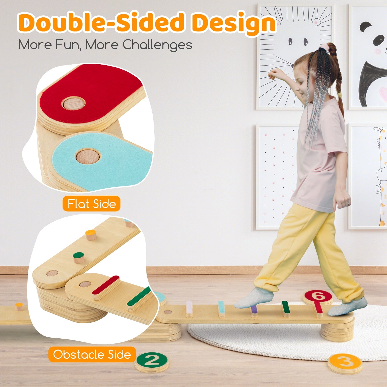 Montessori Balance Beam Set Wooden Balance Boards with Stepping Stones, Multicolor Toy Sports at Gallery Canada