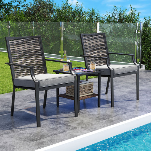 Patio Wicker Chairs Set of 2 Stackable Rattan Armchairs with Removable Cushions-Grey, Gray
