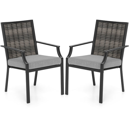 Patio Wicker Chairs Set of 2 Stackable Rattan Armchairs with Removable Cushions-Grey, Gray