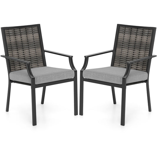 Stackable Rattan Armchairs Set Of 2, With Removable Cushions, Grey Patio Dining Chairs Gray at Gallery Canada
