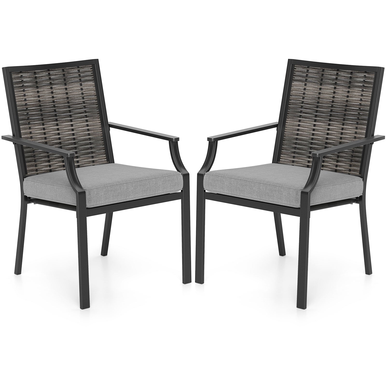Patio Wicker Chairs Set of 2 Stackable Rattan Armchairs with Removable Cushions-Grey, Gray Patio Dining Chairs at Gallery Canada