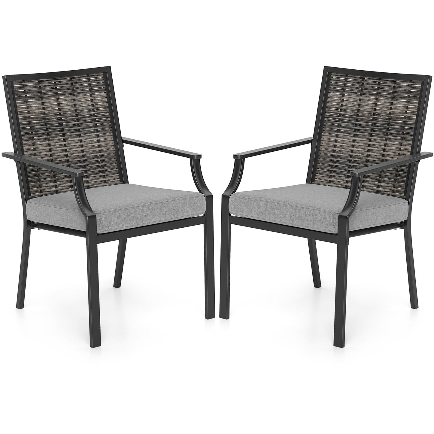 Patio Wicker Chairs Set of 2 Stackable Rattan Armchairs with Removable Cushions-Grey, Gray Patio Dining Chairs at Gallery Canada