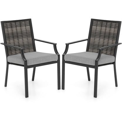 Patio Wicker Chairs Set of 2 Stackable Rattan Armchairs with Removable Cushions-Grey, Gray Patio Dining Chairs at Gallery Canada