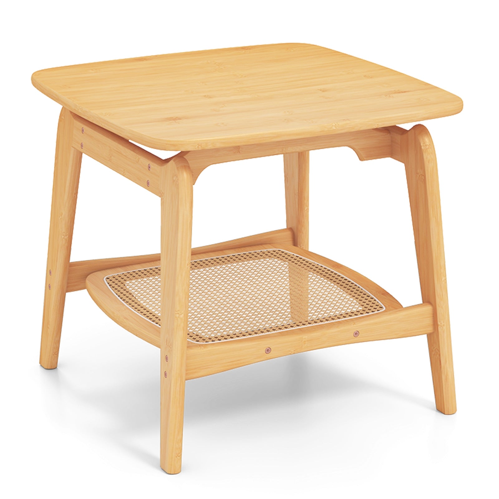 Boho Bamboo Sofa Side Table with Faux Rattan Storage Shelf, Natural End & Side Tables Natural at Gallery Canada