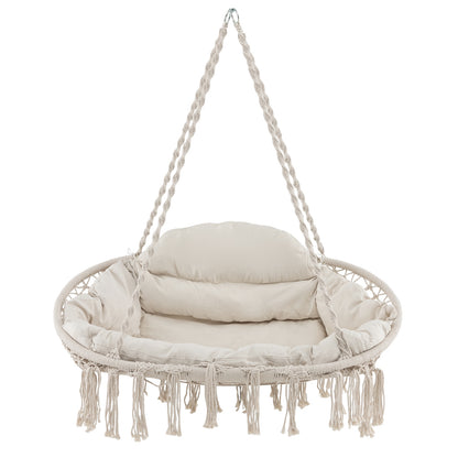 Hand-Woven Rope Hanging Chair with Thick Cushion and Folding Metal Frame, Beige Hammocks at Gallery Canada