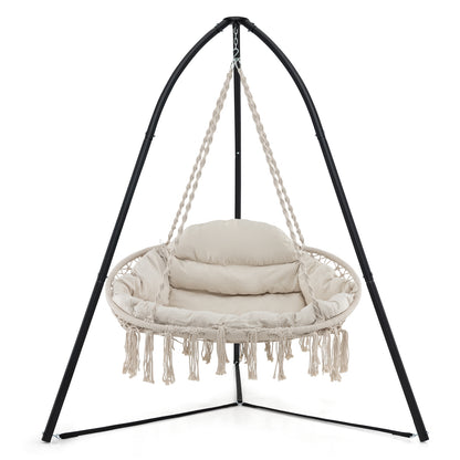 Hand-Woven Rope Hanging Chair with Thick Cushion and Folding Metal Frame, Beige Hammocks at Gallery Canada