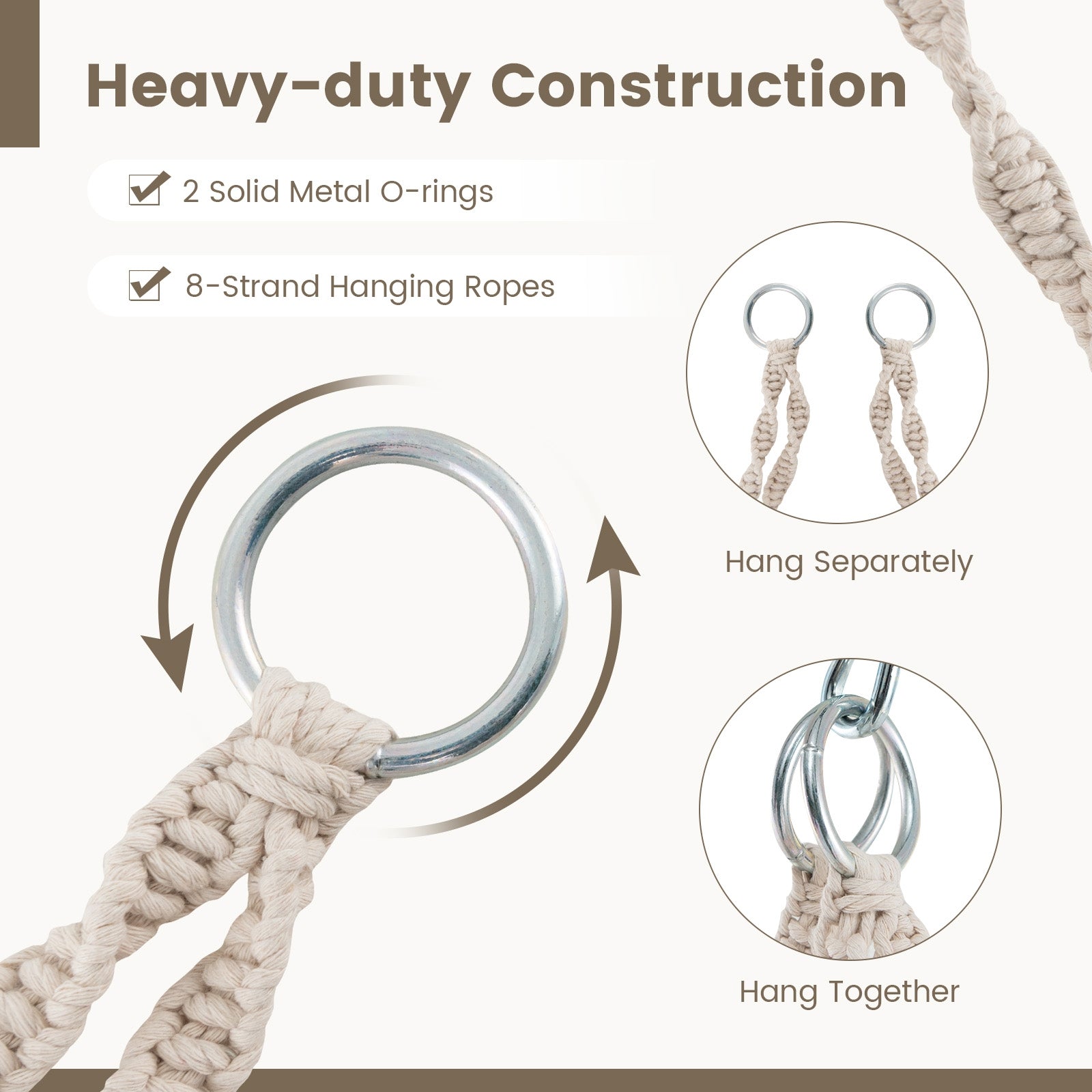 Hand-Woven Rope Hanging Chair with Thick Cushion and Folding Metal Frame, Beige Hammocks at Gallery Canada