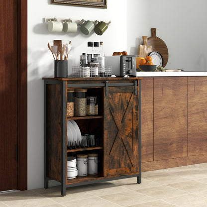 32 Inch Farmhouse Sideboard Buffet Cabinet with Sliding Barn Door and Adjustable Shelves, Rustic Brown Sideboards Cabinets & Buffets at Gallery Canada
