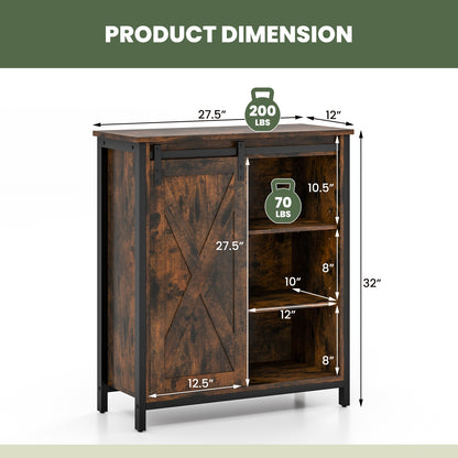 32 Inch Farmhouse Sideboard Buffet Cabinet with Sliding Barn Door and Adjustable Shelves, Rustic Brown Sideboards Cabinets & Buffets at Gallery Canada