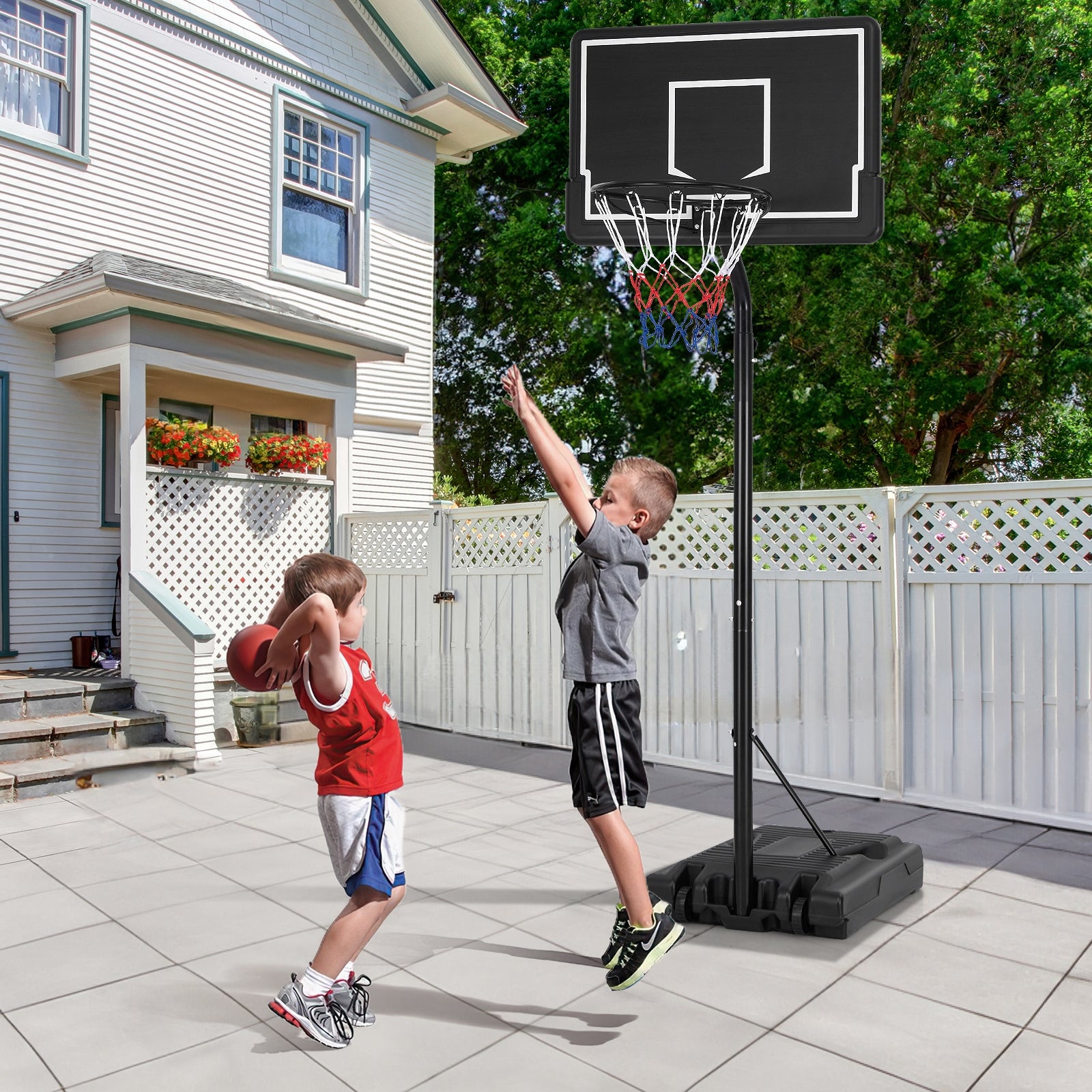 Portable Outdoor Basketball Hoop 6.9-8.5 FT Adjustable with Fillable Base Shatterproof PC Backboard, Black Sport Equipments at Gallery Canada