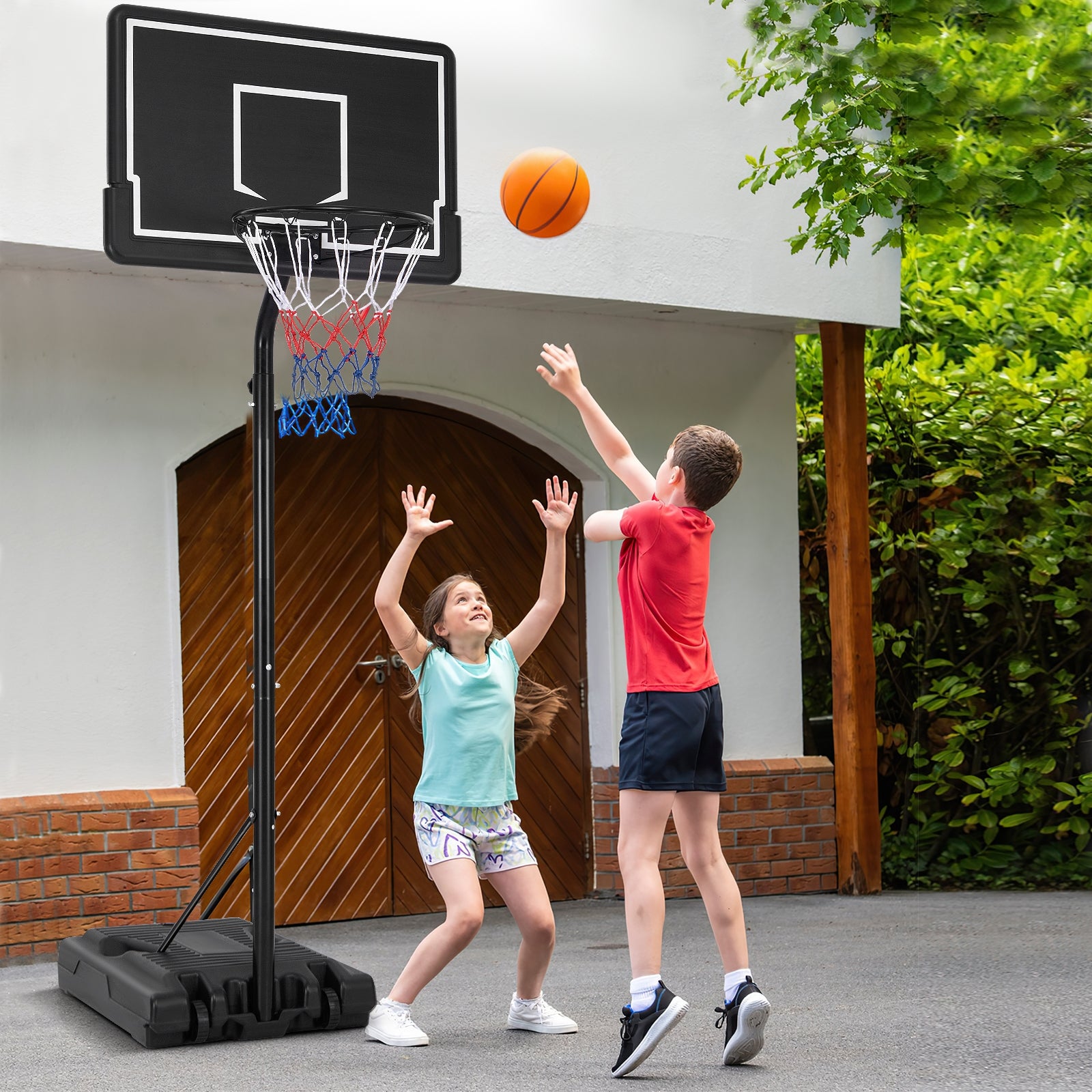 Portable Outdoor Basketball Hoop 6.9-8.5 FT Adjustable with Fillable Base Shatterproof PC Backboard, Black Sport Equipments at Gallery Canada